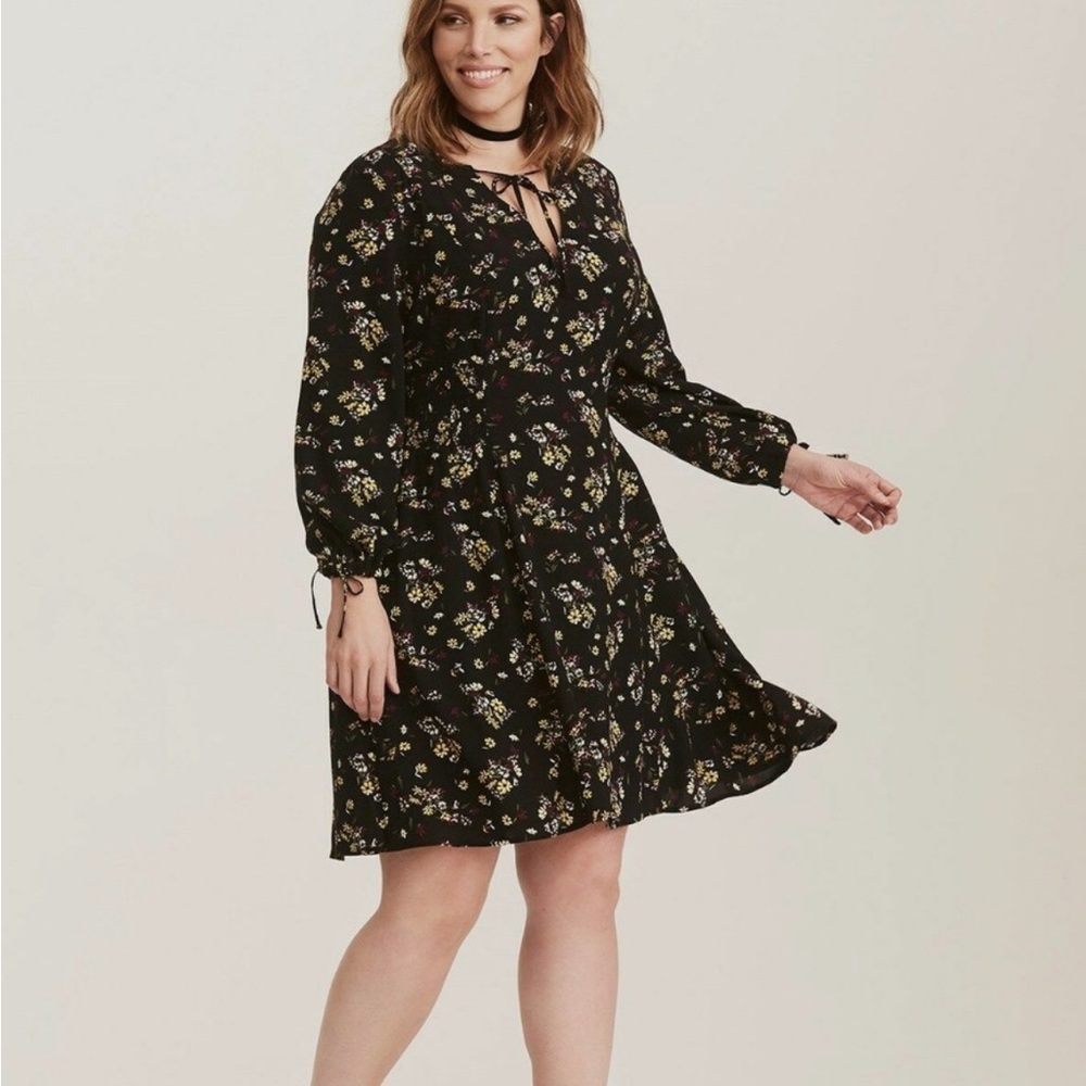 Torrid Floral Black Long Sleeve Mini Dress